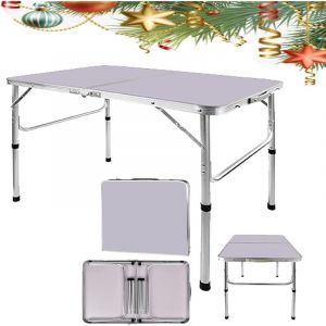 Table de jardin pliante 90 x 60 cm - Hauteur r&eacute;glable - Table de camping en aluminium - Capacit&eacute; 30 kg
