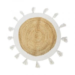 Tapis Rond en Jute 'Pompons' 80cm Blanc