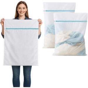 Filet Linge Machine &agrave; Laver, Lot de 2 Filet de Lavage 60x60 cm, Sacs de Lavage Machine &agrave; Laver avec Fermeture &Eacute;clair, Maille R&eacute;sistante pour Rideaux