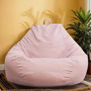 Grand pouf int&eacute;rieur/ext&eacute;rieur adulte imperm&eacute;able forme poire polyester sans rembourrage, salon jardin rose 100x120 cm
