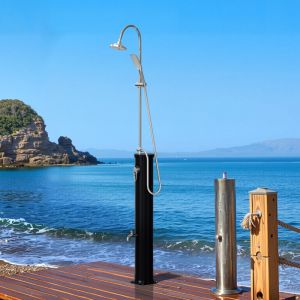 Wolketon Douche solaire 20 L avec robinet et demi-colonne - Housse de protection, bouchon de vidange, douchette &agrave; main inclus (douche de jardin,