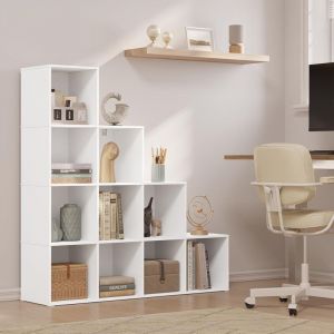 Woltu - tag&egrave;re &agrave; Livres &Eacute;tag&egrave;re d'Escalier avec 10 Cubes, &Eacute;tag&egrave;re de Rangement, Biblioth&egrave;que en Bois d'Ing&eacute;nierie, 120x30x120cm, Blanc