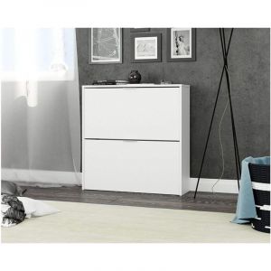 Meuble à chaussures gain de place 75x22x76 cm blanc mat avec 2 abattants à double profondeur – Russia