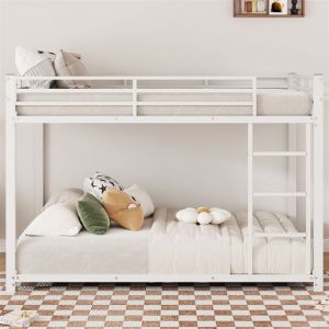 Lit superposé enfant 140 × 200 cm, lit superposé en fer forgé avec escalier, grille antichute, sommier à lattes en métal, adapté aux enfants et