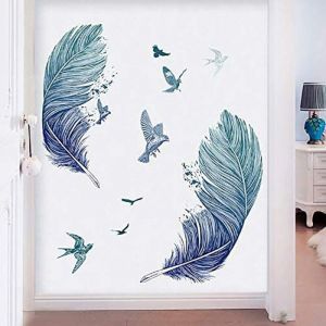 Sticker mural autocollant mural plume bleu autocollant mural image salon chambre d&eacute;coration