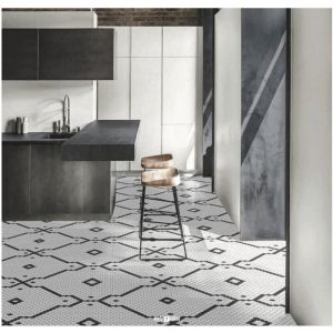 Mosaïque Art factory hexagone 2,6x2,2cm motif Arpegio noir et blanc sur trame nylon 33,3x33,3cm Satiné boite de 1 m2 - Mosaïque Hexagone 2,6x2,2 cm N