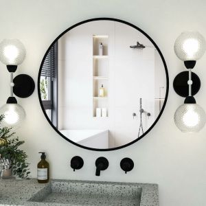 CASSILANDO Miroir circulaire noir, miroir mural rond de 80cm, grand miroir de salle de bain, miroir de courtoisie mural sur évier pour salon,