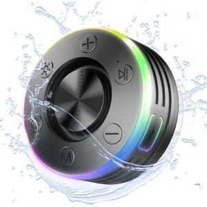 Enceinte Douche Bluetooth Enceinte Bluetooth Etanche IP7, Haut-Parleur de Douche avec Appel Bluetooth, Ventouse Puissante, LED Lumi&egrave;re, 360&deg; St&eacute;r&eacute;o