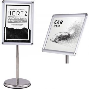 Support d'affichage menu A3 avec pied Panneau d'affichage, hauteur r&eacute;glable, acier inoxydable, Base dia.28 cm