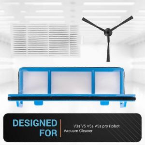 Pi&egrave;ces de rechange pour aspirateur robot ILIFE V3, V3s, V5, V5s Pro, X5, V55 et V50 : filtre HEPA et brosses lat&eacute;rales.