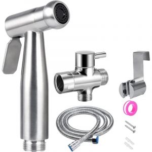 Douchette Wc Kit Complet - Kit Douchette Wc avec Vanne 3 Voies (1/2'-3/8') i Tailles Standards France (Argent)