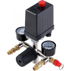 240V Pressostat Compresseur d'Air Regulateur de Pression pour Air Compresseur avec Manomètre Soupape , Pressostat 2 afficheurs
