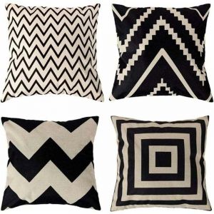4 Pcs Housses de Coussin 45 x 45 cm, Carré Décoratif Taie d'oreiller Canapé Housse Coussin Noir et Blanc Imprimé Motif Animal Mingon Lin Décoration