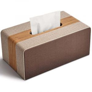 Boite a Mouchoir en Cuir, Boite Mouchoirs Rectangulaire Bo&icirc;te &agrave; Mouchoirs, Mouchoirs Boite l x P x H : 25 &times; 13,3 &times; 9,6 cm (Grain de Bois & Brun)