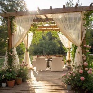 Rideaux d'ext&eacute;rieur, imperm&eacute;ables, transparents et filtrant la lumi&egrave;re, pour tonnelles, abris de jardin, terrasses, lot de 8, beige, 160 x 250 cm