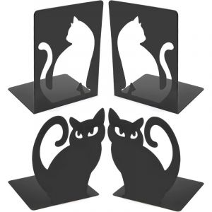 Serre-Livres Chat Serre Livre en M&eacute;tal 2 Paires Cale Livre Etagere Antid&eacute;rapant pour &Eacute;tag&egrave;re, Bureau, Biblioth&egrave;que, Maison et &Eacute;cole (100 x 120 x 160