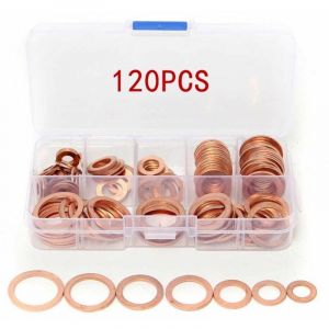 120pcs Rondelle Cuivre Joint Vidange Assortiment Kit, Cuivre Rondelles Metal avec Bo&icirc;te, Rondelles pour Gonds de Porte, Joint Rondelle Plate, pour