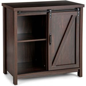 Buffet de rangement ind&eacute;pendant 80 x 40 x 82 cm avec porte coulissante de grange style rustique en bois marron