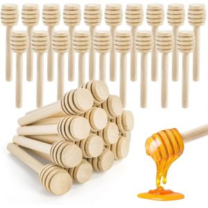 Lot de 100 Cuill&egrave;res &agrave; Miel B&acirc;ton en Bois Naturel M&eacute;langeur M&eacute;nage Portable Mini Jam Pot &agrave; Miel Distributeur pour Dessert Th&eacute; Lait Caf&eacute; - 7,5 cm