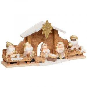 Cr&egrave;che de No&euml;l 7 santons en gr&egrave;s et bois