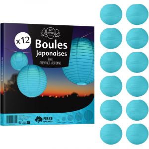 12x Lanterne Papier 50 cm Bleu Turquoise - Suspension Boule Papier 50 cm type Lanterne Japonaise pour Decoration Mariage - 12 pièces - Le must de la