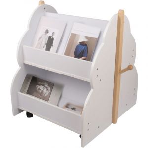 Sifree - Bibliothèque Enfant 4 Cases avec Roulettes - Meuble Rangement Jouets en Bois Massif Étagère Montessori Modulable pour Chambre d'Enfants (l