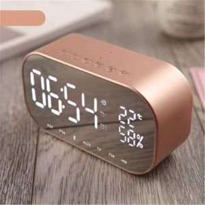 Radio réveil FM sans Fil avec Miroir à Chiffres, Bluetooth sans Fil LED, Double Lecteur de Musique en métal, réveil, Miroir de Chevet, réveil