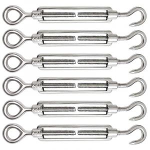 Tendeur Cable 6 Pièces M5 Tendeur Cable Inox 304 Réglable Crochet de Ridoir et Oeil pour Tendeur de Fil Cable Acier Corde Crochet Tendeur Accessoires