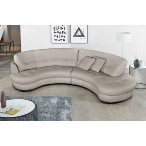 Venesetti - Canap&eacute; en cuir italien de luxe 5/6 places bretini gris clair, c&ocirc;t&eacute; accoudoir gauche - Gris clair accoudoir gauche