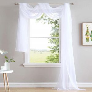 Rideaux de fenêtre extra longs et transparents blancs de 548 cm, en voile doux texturé, pour lit à baldaquin, pour événements et décoration