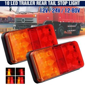 Feux arrière de remorque à LED 12 V, feux de plaque d'immatriculation arrière, feux de freinage pour camion, fourgonnette, caravane, 2 pièces