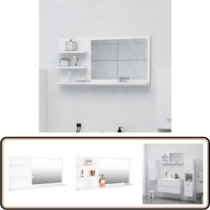 Miroir de salle de bain blanc 90x10,5x45 cm bois d&rsquo;ing&eacute;nierie - Miroir Salle De Bain - Miroir Mural - Meuble Salle De Bain - Rangement Salle De Bain