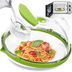 Couvercle Micro Ondes avec Eau, 26 cm Cloche Micro Onde sans bpa avec poign&eacute;e Id&eacute;al pour Les Petits et Grands Micro-Ondes Cloche Transparente