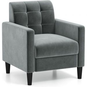 Costway - Fauteuil de Salon en Velours 1 Personne, Style Scandinave, Canapé 1 Place avec avec Dossier Capitonné, Chaise d'Appoint Rembourré Gris