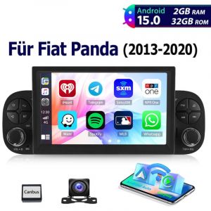 DAB+ Optionnel Autoradio Android 15 7 Pouces 32/64Go pour Fiat Panda 312 (2013-2024) - Apple CarPlay, GPS, Bluetooth, RDS - 2+32G CAM