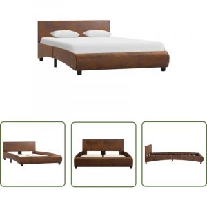 The Living Store Cadre de lit sans matelas marron similicuir 120x200 cm - Cadre De Lit - Lit Double - Lit En Simili Cuir - Lit Moderne - Meuble