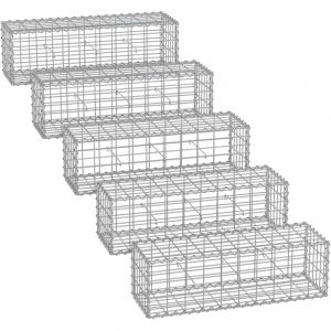 Lot de 5 Gabions pour Pierre, 100 x 30 x 30cm, cloture gabion, Cage en Métal, Panier à Pierre, Maille 5 x 10 cm, Galvanisé, Mur, Paterre, Décoration