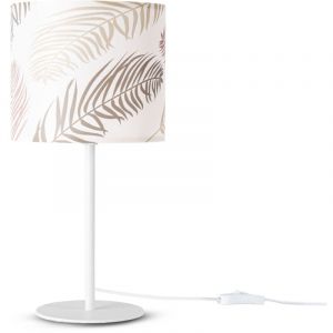 Lampe &agrave; Poser Bureau Applique Abat-Jour Tissu Chevet E14 Fleurs Jungle D&eacute;co Lampe de table - Blanc, Design 1 (&Oslash;18 cm) - Paco Home