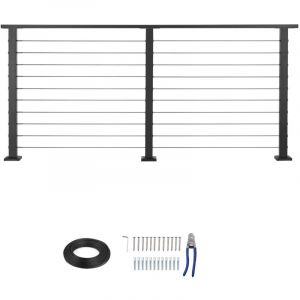 Mophorn Kit de garde-corps &agrave; c&acirc;ble 198 cm, rampe de balcon en acier inoxydable noir mat, poteaux de 89 cm de hauteur, c&acirc;bles espac&eacute;s de 8 cm, id&eacute;al