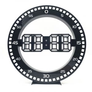 Horloge de bureau num&eacute;rique LED silencieuse - Horloge murale &eacute;lectronique noire - Horloge de bureau ronde - Salon et bureau
