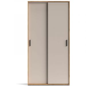 Armoire &agrave; 2 portes coulissantes avec &eacute;tag&egrave;res et penderie, coloris Beige/ch&ecirc;ne Mauvella - Longueur 100 x Hauteur 200 x Profondeur 49,8 cm