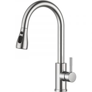 Houhence - Robinet Cuisine, Mitigeur Cuisine, Pivotant à 360° d'Évier à Arc Élevé Pulvérisateur Escamotable 2 Modes, Acier Inoxydable