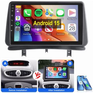 Pour RENAULT CLIO MK3 2005-2011 Android 15 Carplay Autoradio GPS WIFI BT SWC 1+32G