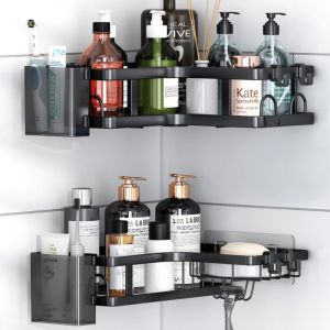 Etagere Douche sans Percage, 4 Pi&egrave;ces Etagere Salle De Bain Angle avec Porte Savon Douche, Support Gel Douche Salle De Bain Porte Shampoing Douche
