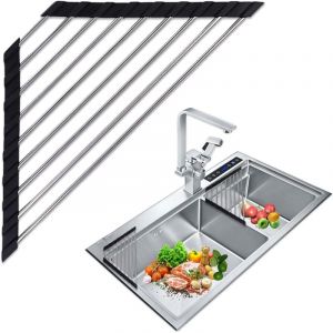 Égouttoir à Vaisselle Pliable INOX Egoutoire Vaisselle Cuisine Noir Egouttoir Vaisselle Triangles Egouttoir Vaisselle Enroulabl sur Evier pour Sécher