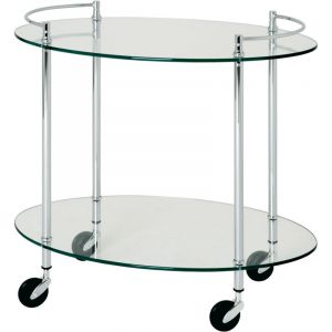 M&s - Desserte ronde &agrave; roulettes 68x46x63 cm en verre et m&eacute;tal chrom&eacute;