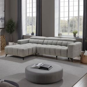 M&s - Canap&eacute; relax coulissant &eacute;lectrique d'angle gauche 3 places gris clair