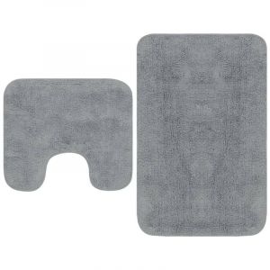 Le Poisson Qui Jardine - Tapis de salle de bain Gris + Tapis de wc - Toilettes - Gris