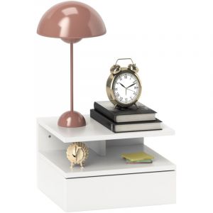 Table de Chevet Suspendue, Commode Murale Moderne avec Tiroir et &Eacute;tag&egrave;re en Bois, 35x32x22.5cm, Blanc