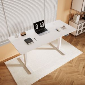 SONNI Bureau Assis debout 40 x 160 cm Avec Fonction m&eacute;moire structure d'installation rapide.Bureau R&eacute;glable en Hauteur 70-115cm Blanc Chaise de